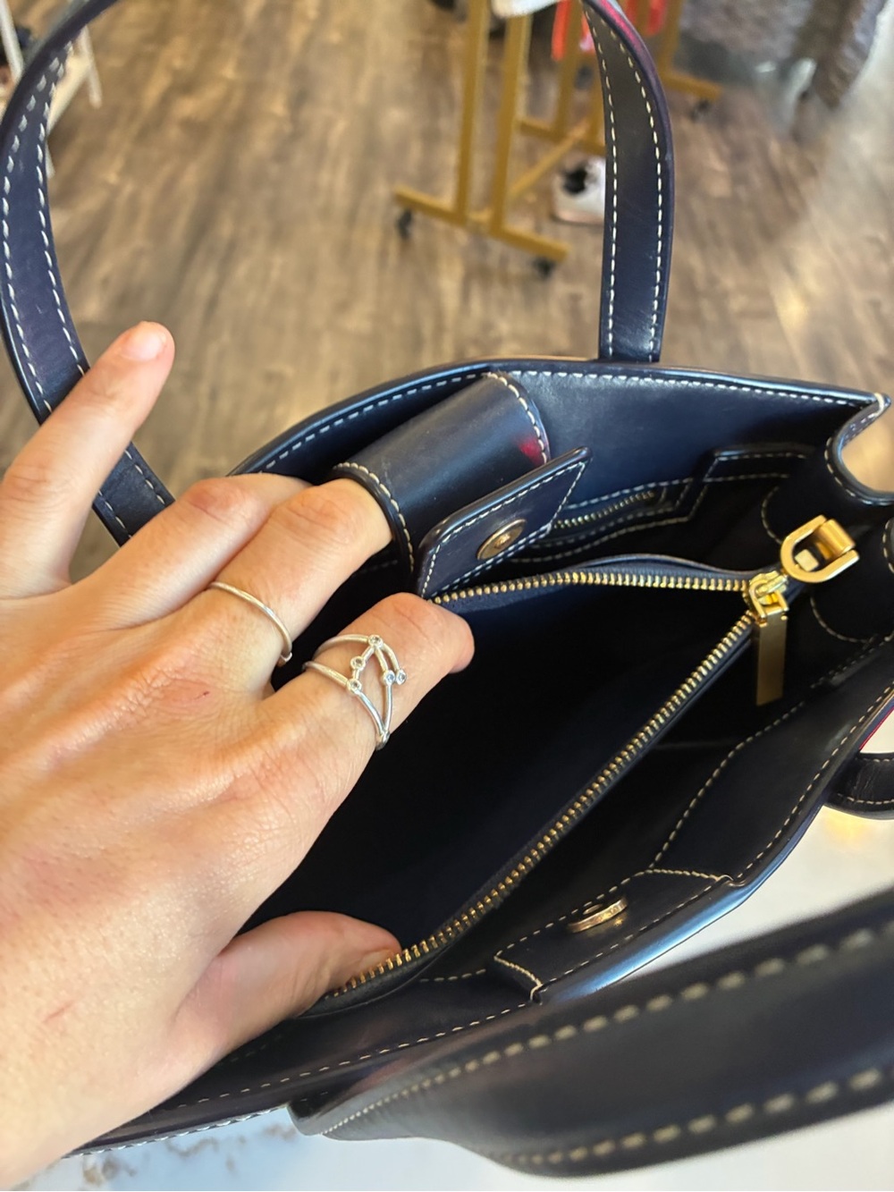 Tory Burch Navy and Cream Canvas Tote - Picture 5 of 7